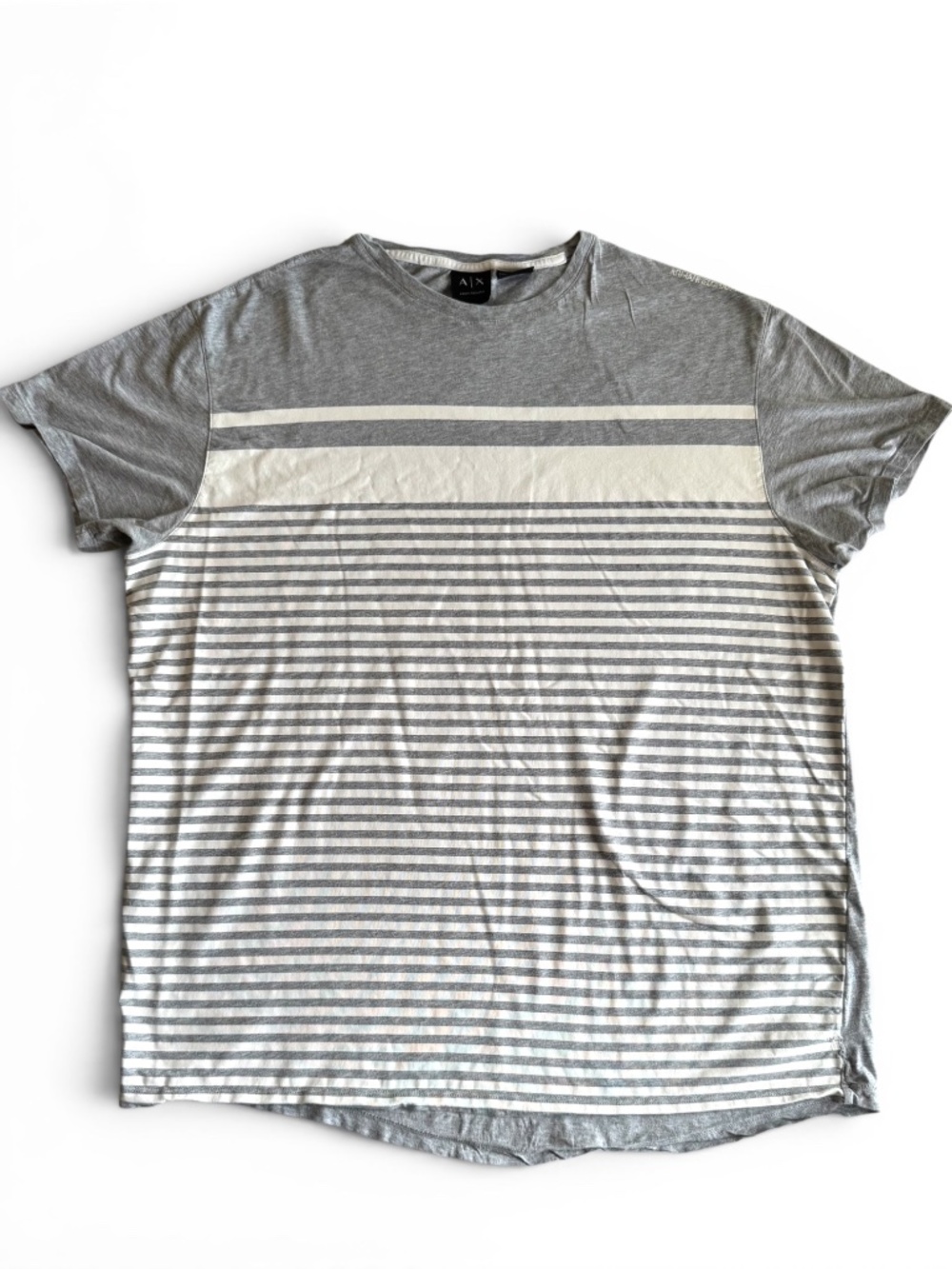 ARMANI EXCHANGE Gray White Striped T-Shirt XL Crew Neck Short Sleeve